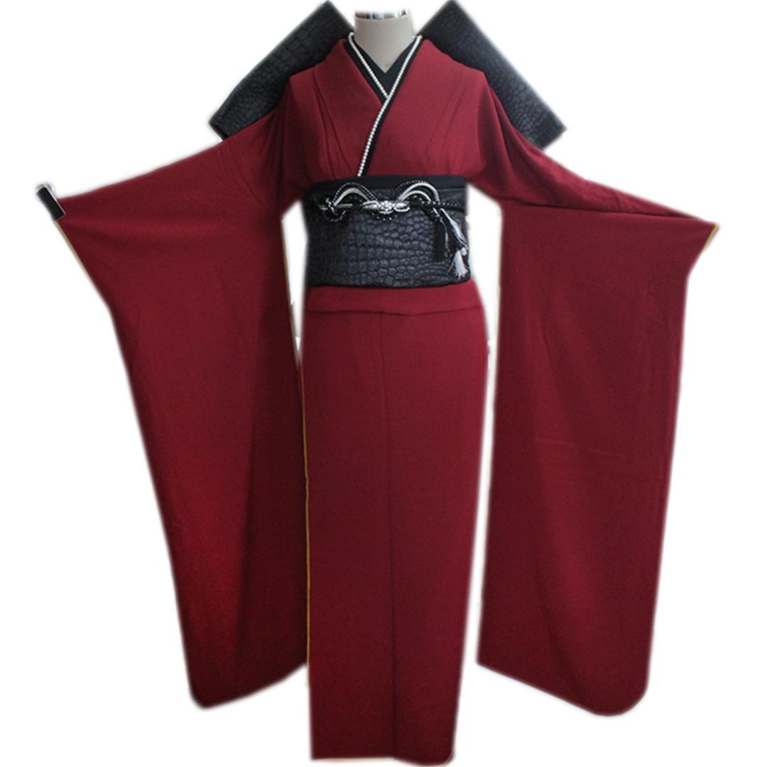 色無地 暗めの赤！成人式振袖7点セット丈161cm帯新品帯揚げフルセットYD73