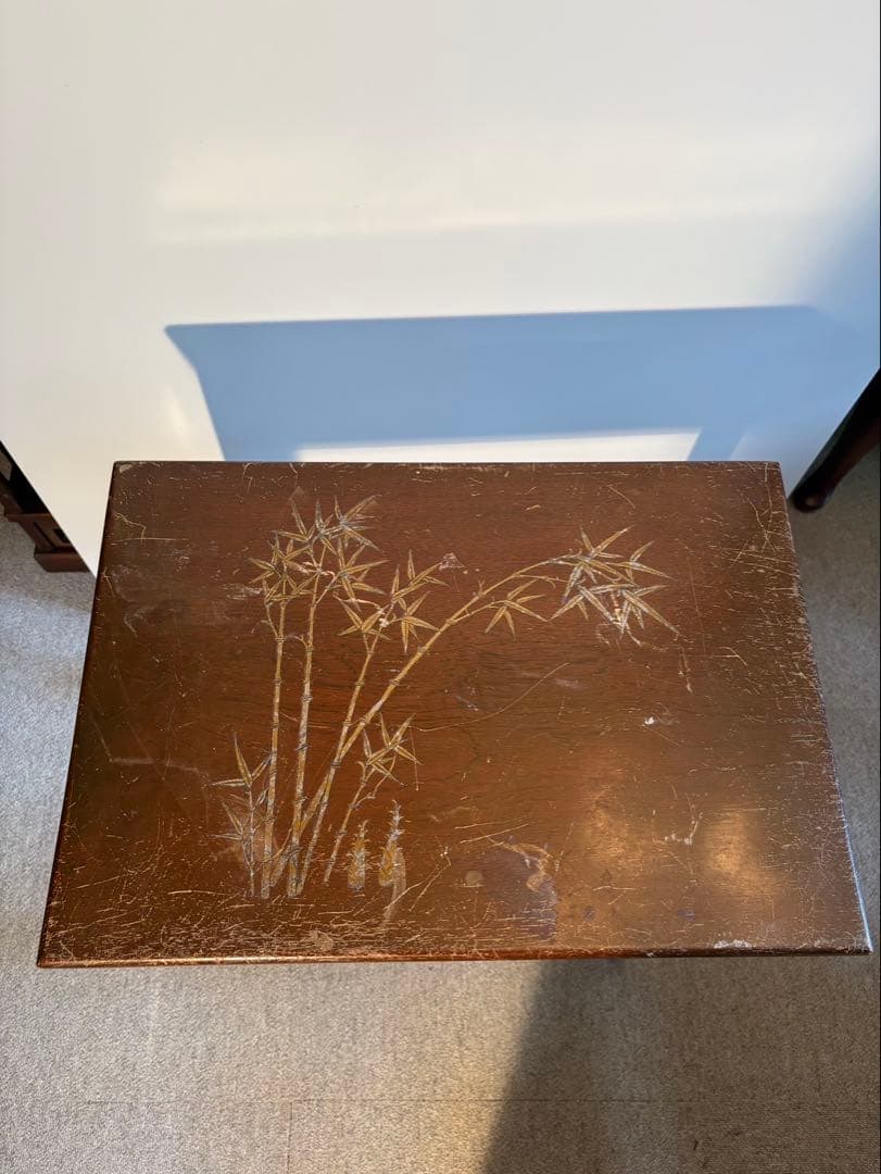 昭和レトロ 花台 サイドテーブル 竹彫刻 アンティーク 木製 飾り台 和家具