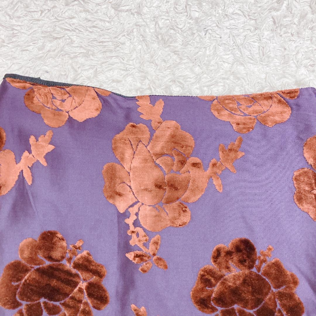 〈 PRADA プラダ 〉 40 Ｌ スカート パープル 花柄 裏 ブラック