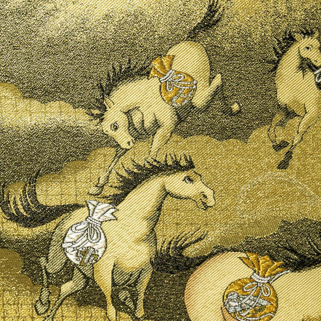 掛軸-1701　富士来寶上駒　高級西陣織　安江政敏原画　太巻　二重箱