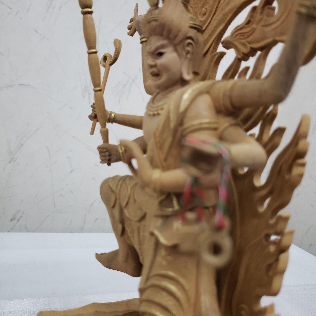 Ｂフライデー蔵出し特価上彫り仏像◆楠材 烏枢沙摩明王5寸立 眼入金泥◆五大明王