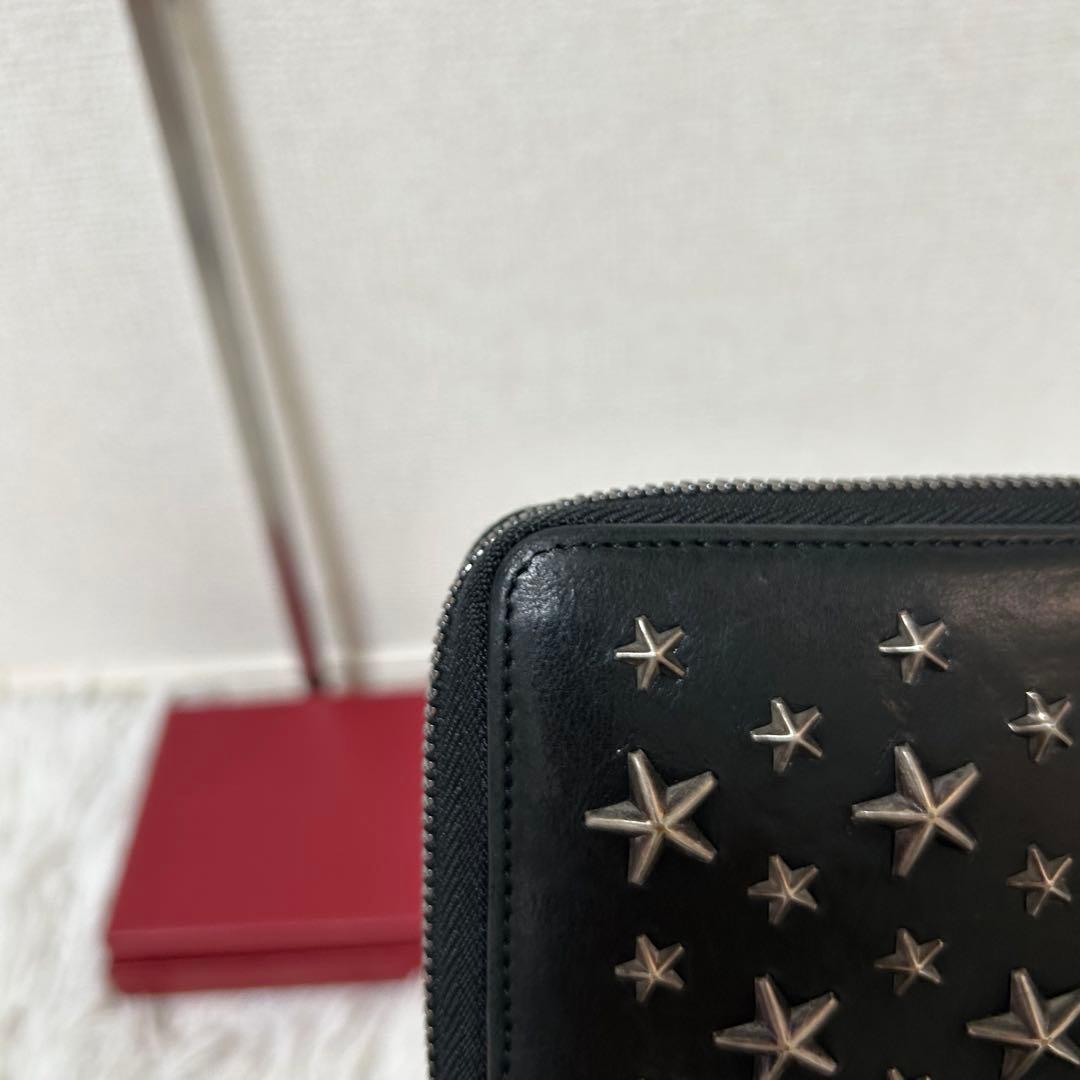【美品✨スタッズ/コンパクトウォレット】ジミーチュウ　折り財布　レザー　ブラック
