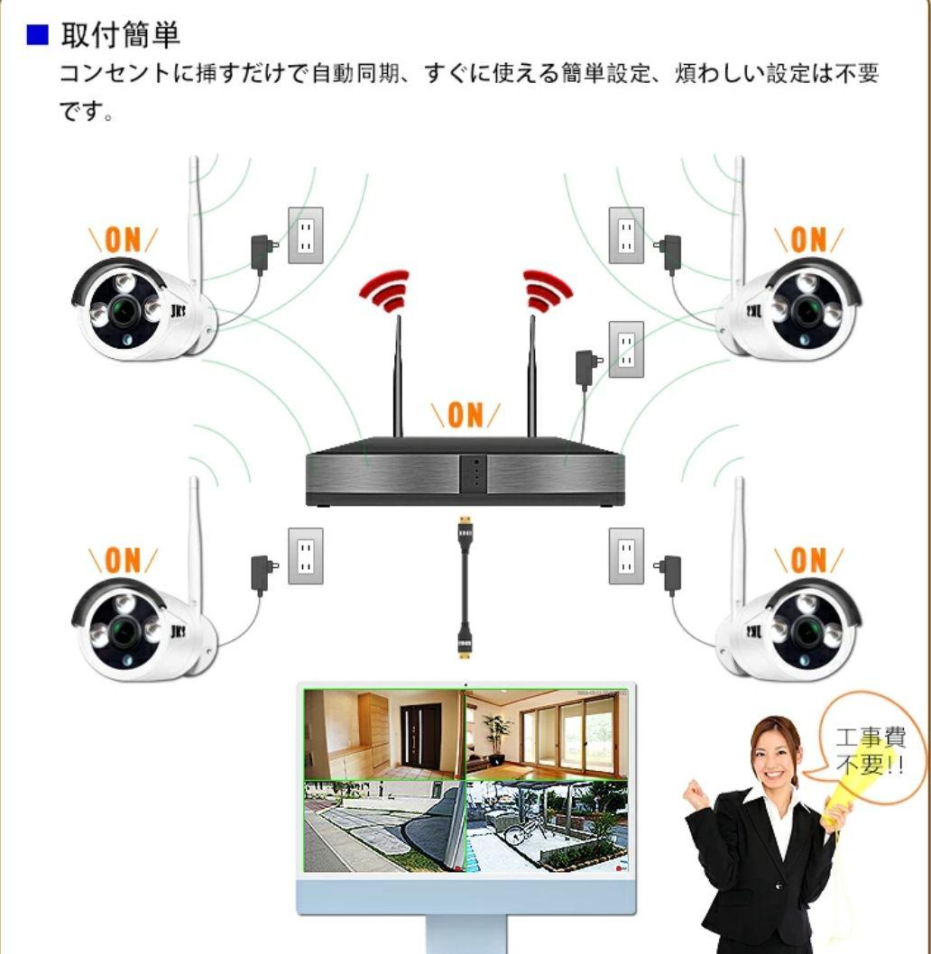 JKS 830万画素 4K ULTRA HD 防犯カメラ（4台＋1台予備用）