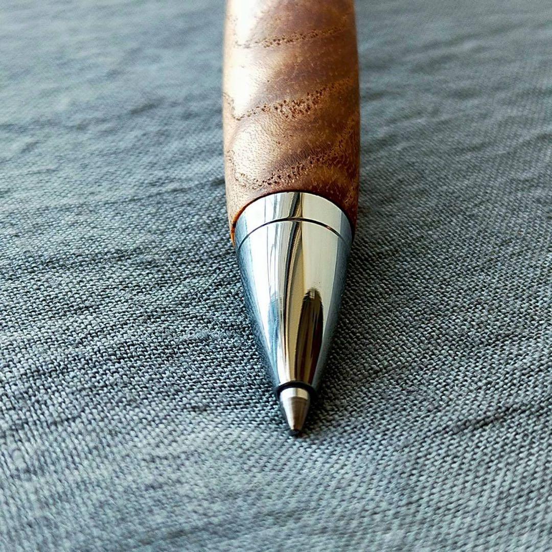 栴檀　縮杢　ハンドメイド　木軸ボールペン　G2　天然木　シルバー