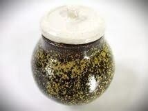 茶道用陶器壺 青金花 柄茶道具 茶入れ 蓋 陶磁器 仕覆 美品 在銘