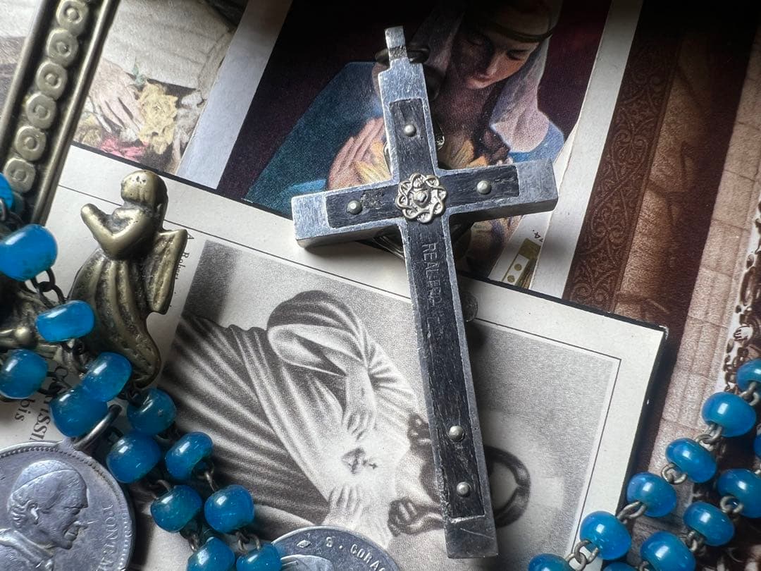 アンティーク　合金と黒檀のメメントモリクロス　20世紀前半