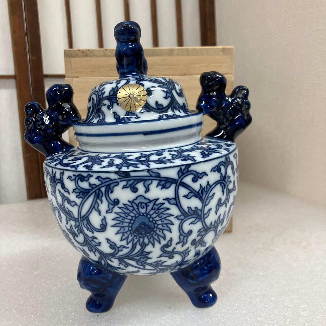 茶道具　香炉　染付　香炉　烝窯　N223AK