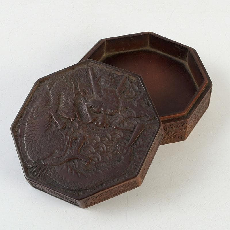 茶道具　唐木製　龍彫　八角香合　V　9507
