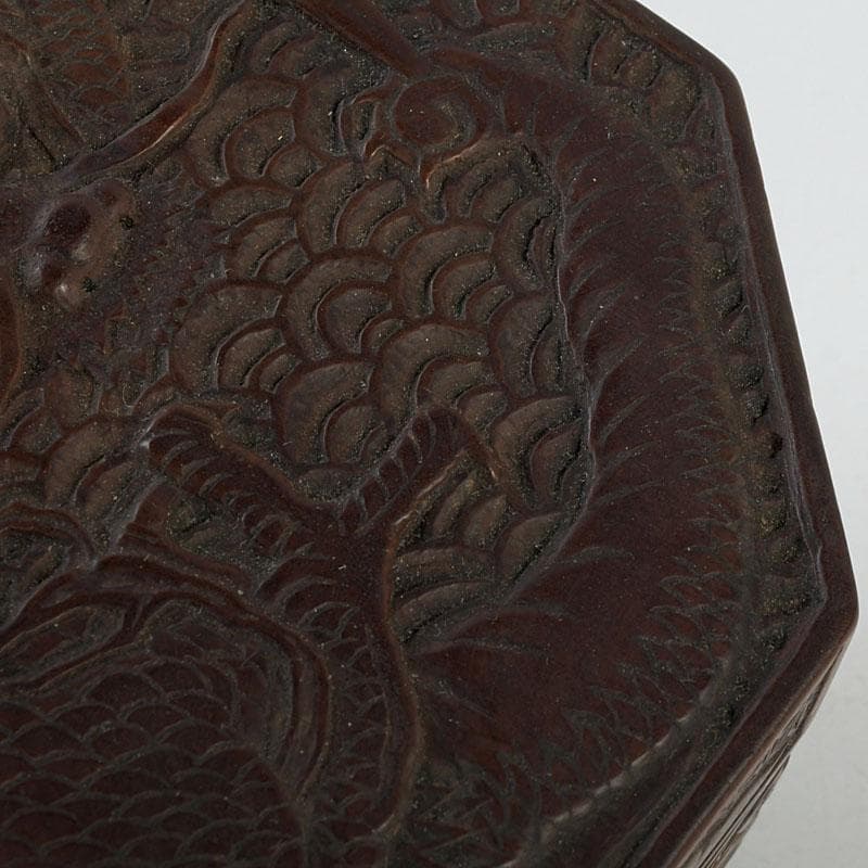 茶道具　唐木製　龍彫　八角香合　V　9507