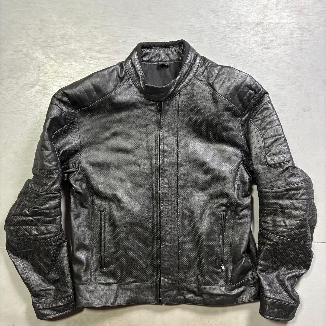 vintage レザーライダースジャケット　パンチングレザー　本革オールレザー