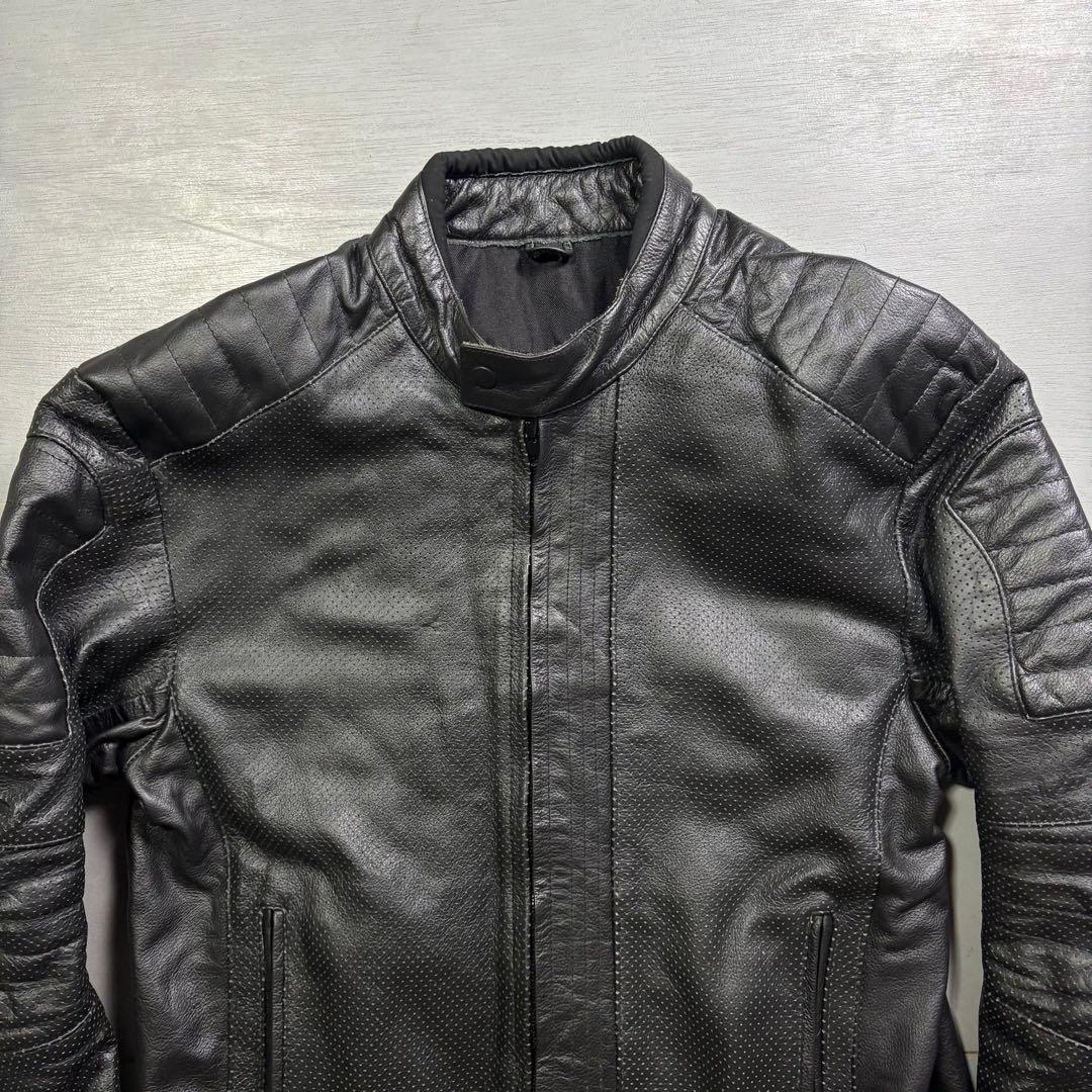 vintage レザーライダースジャケット　パンチングレザー　本革オールレザー
