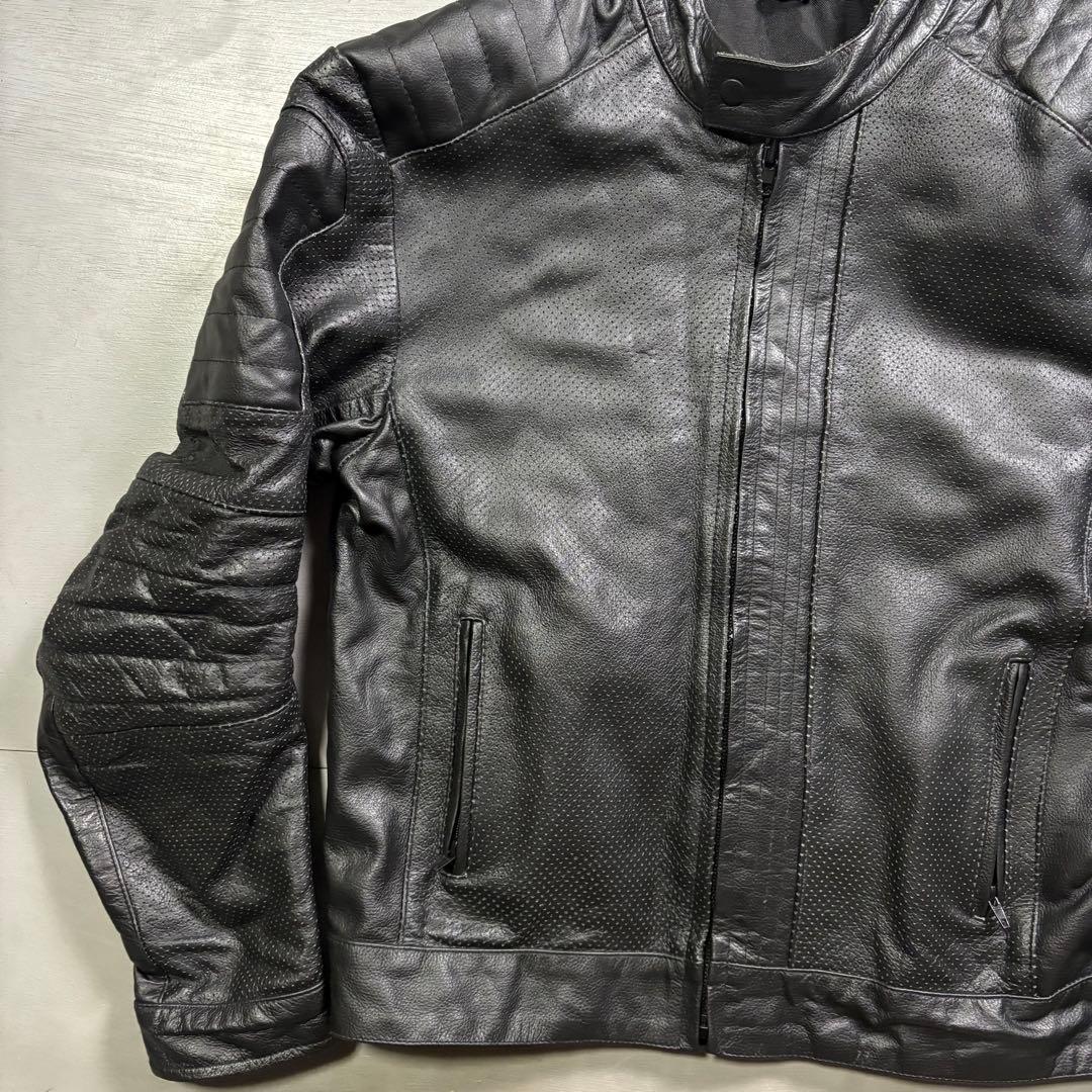 vintage レザーライダースジャケット　パンチングレザー　本革オールレザー