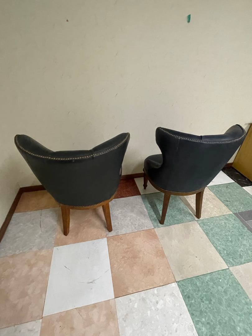 ダークブルー レザー クラシックチェア 2脚セット