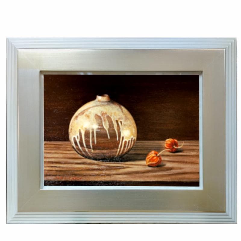 ☆小阪正次☆「壺とほうずき」油絵　Ｆ４号　一枚の繪人気画家