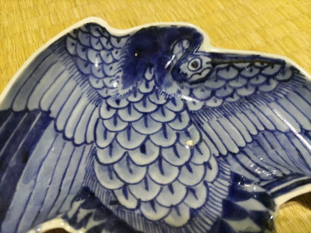 古伊万里　鶴型　変形皿　奇玉宝鼎之珍　小傷有り