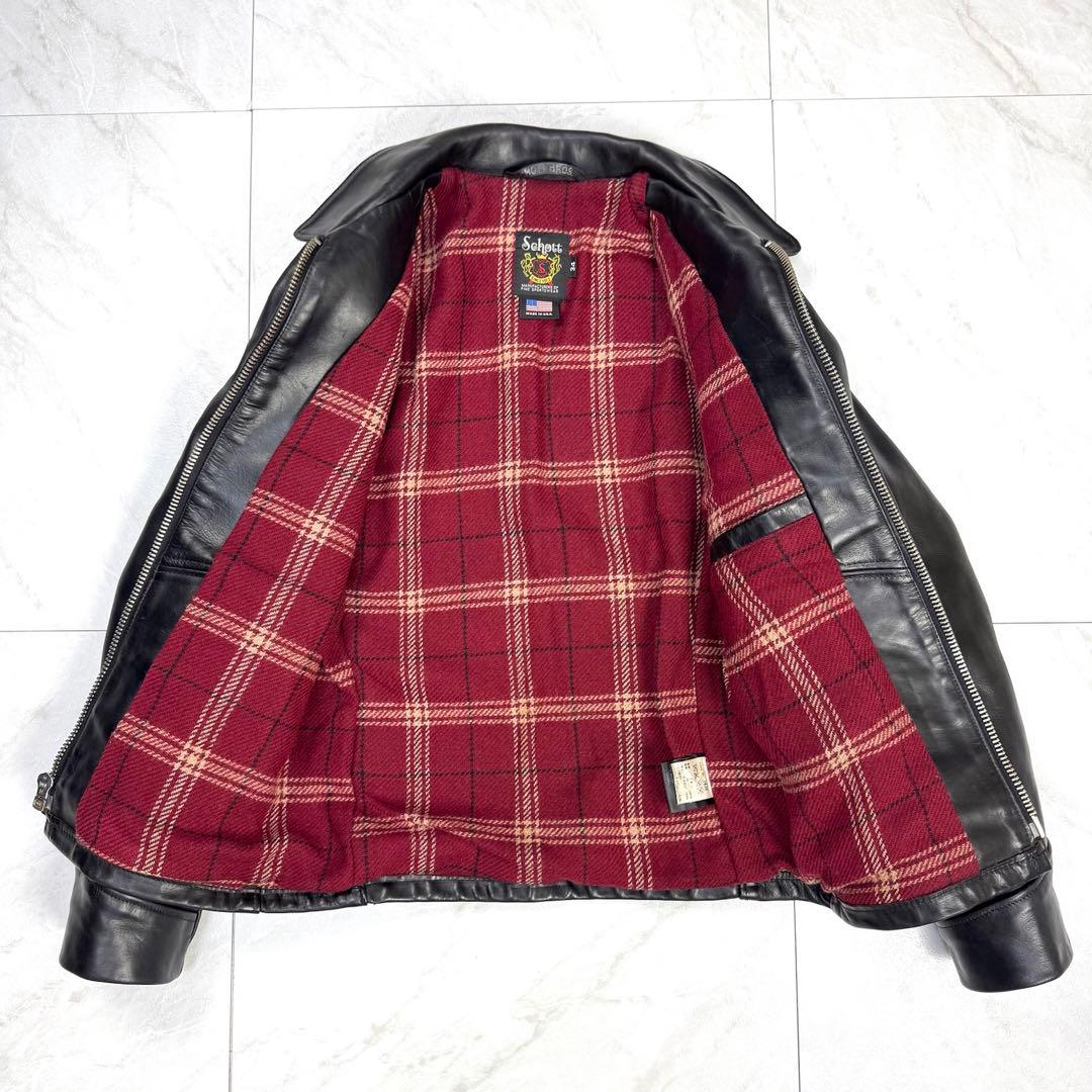 美品 schott 6103us シングルライダース　ホーウィンレザー 34 黒