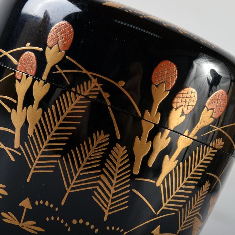 茶道具　前端春斎造　春草蒔絵　内銀溜　黒棗　建仁寺竹田益州極め箱　D　R8701