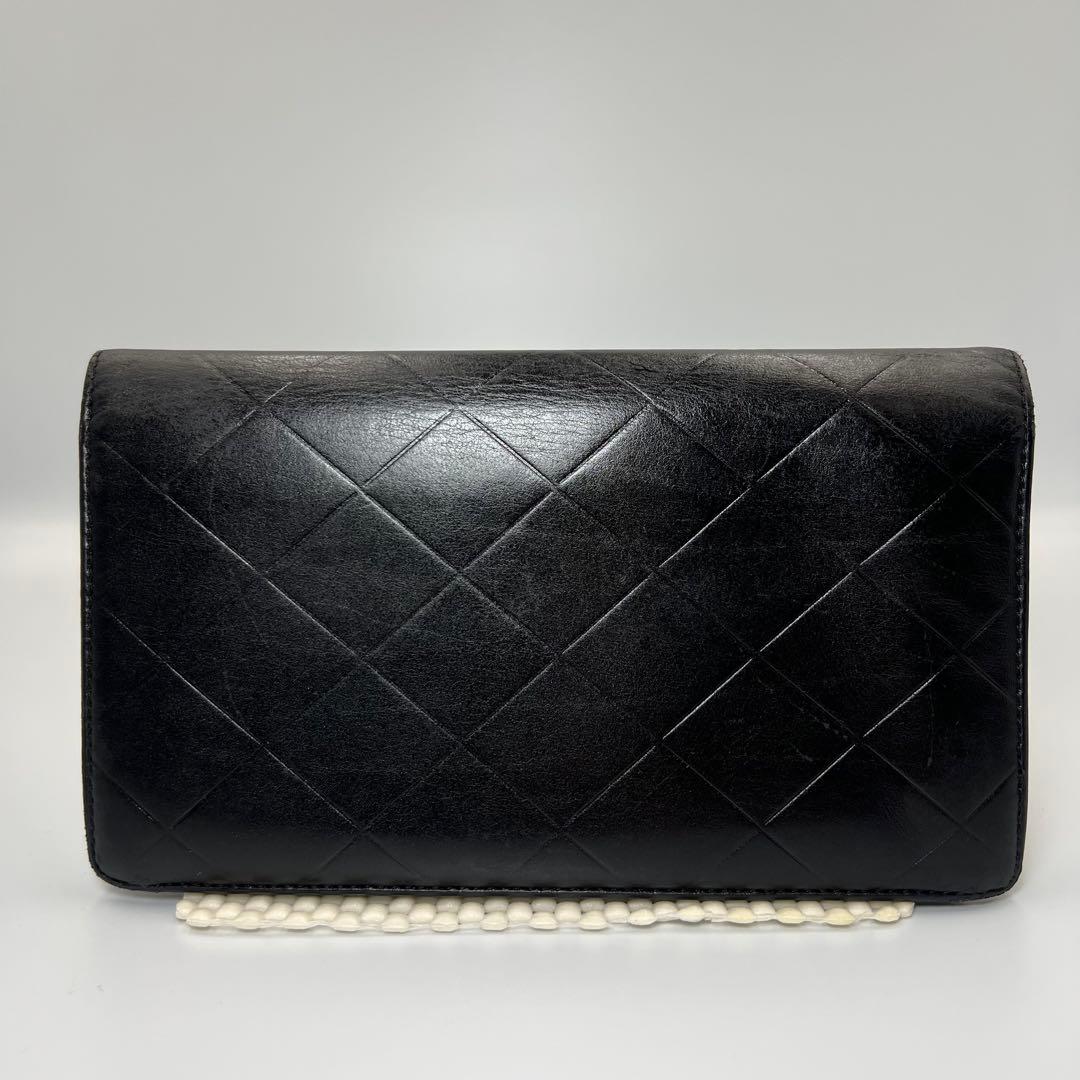 CHANEL マトラッセ ラムスキン ビッグロゴ 二つ折り長財布 黒