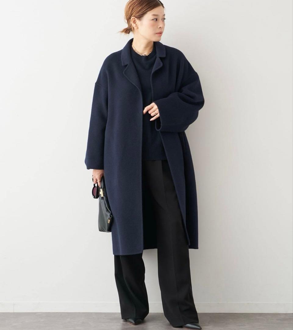 びすけ☆未使用☆ウールアンゴラ リバーコート　ネイビー　36