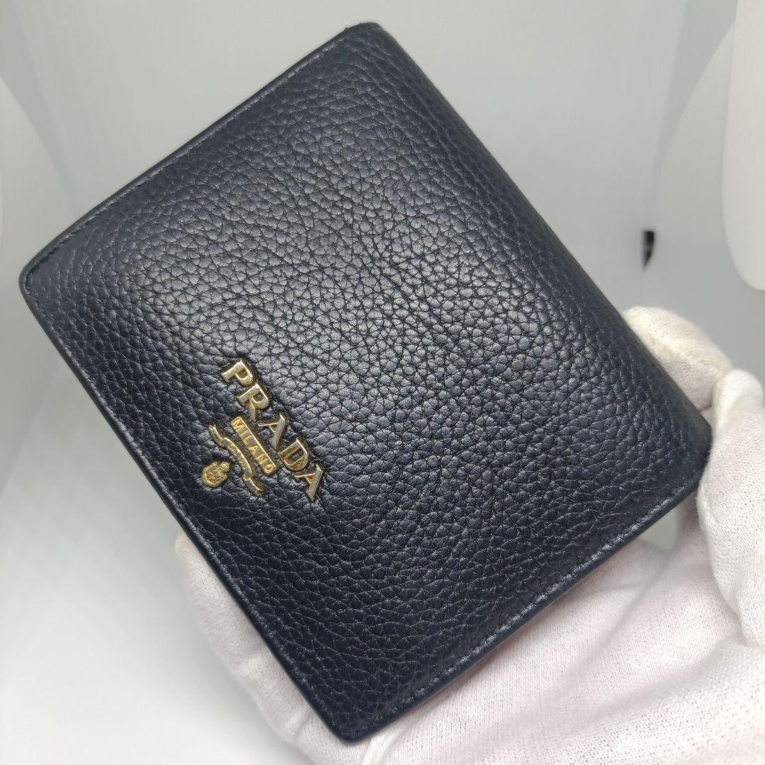 箱あり　プラダ２つ折り財布　PRADA折財布ブラック