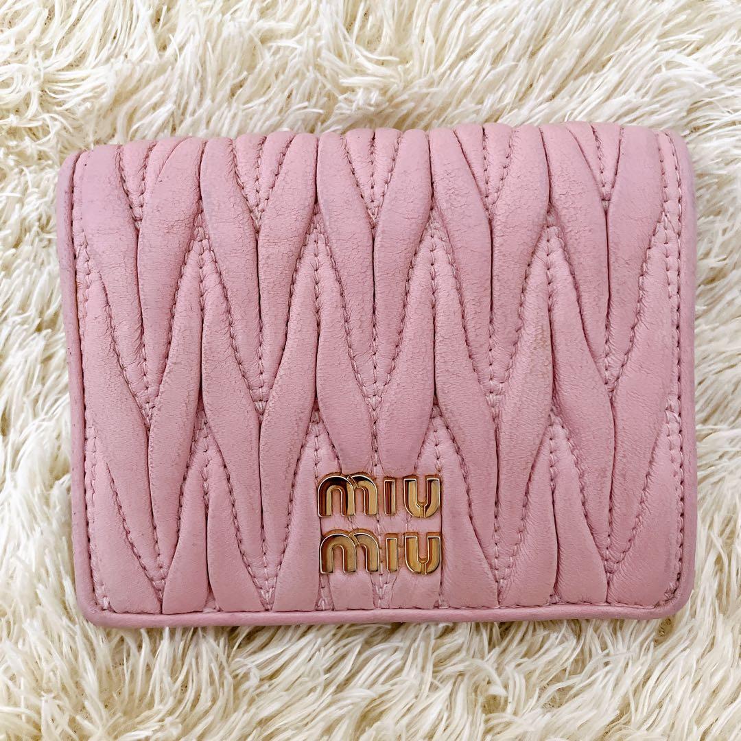 RFID認証済✨ミュウミュウ マテラッセ レザーカードケース 二つ折り ピンク