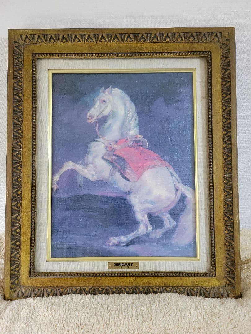 テオドール・ジェリコー　後ろ脚で立つ赤い鞍の馬　油彩　複製絵画　高級額縁