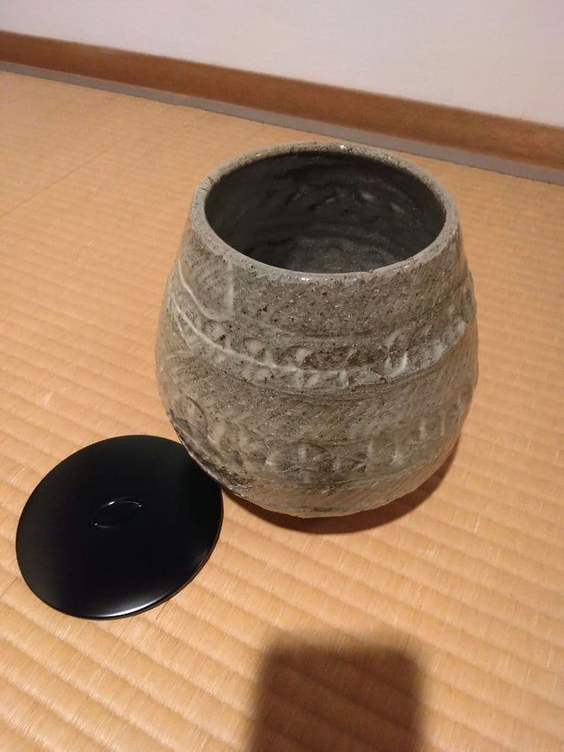 【共箱あり／未使用】茶道具 水指 灰釉 陶芸品 花器 ワインクーラー