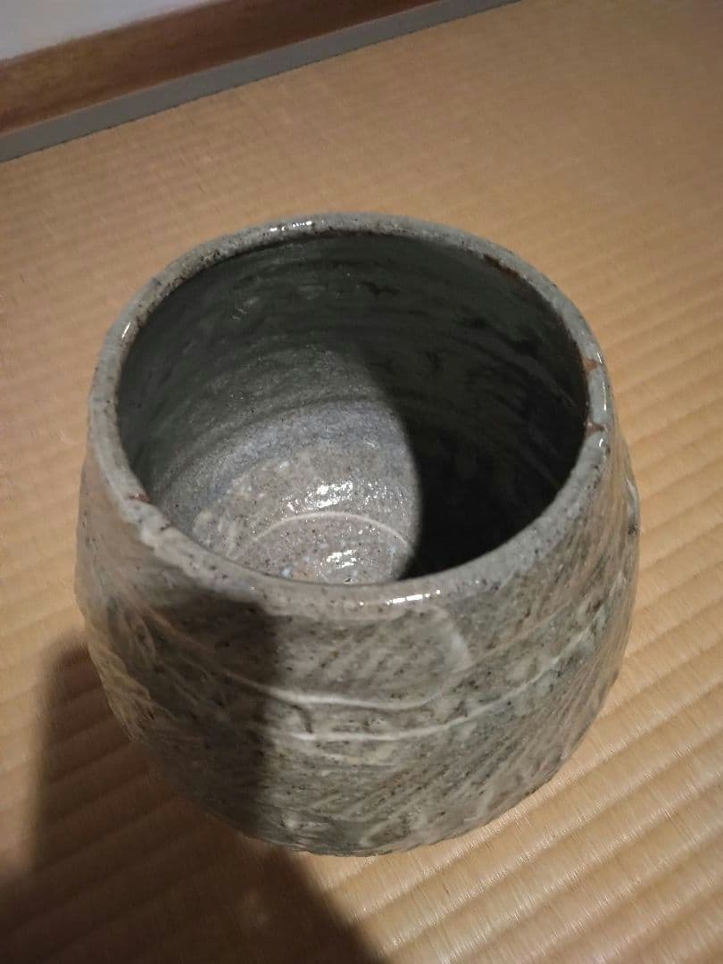 【共箱あり／未使用】茶道具 水指 灰釉 陶芸品 花器 ワインクーラー