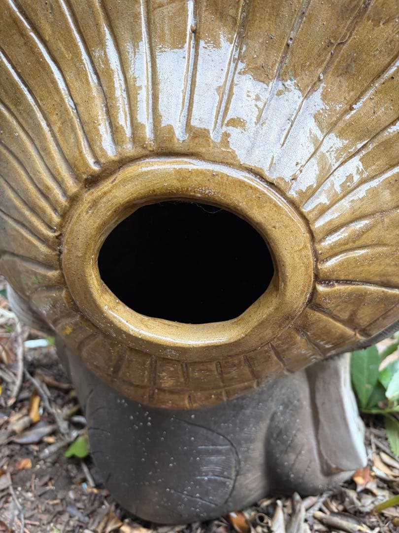 狸 縁起物 陶器製 約56cm 麦わら帽子 置物