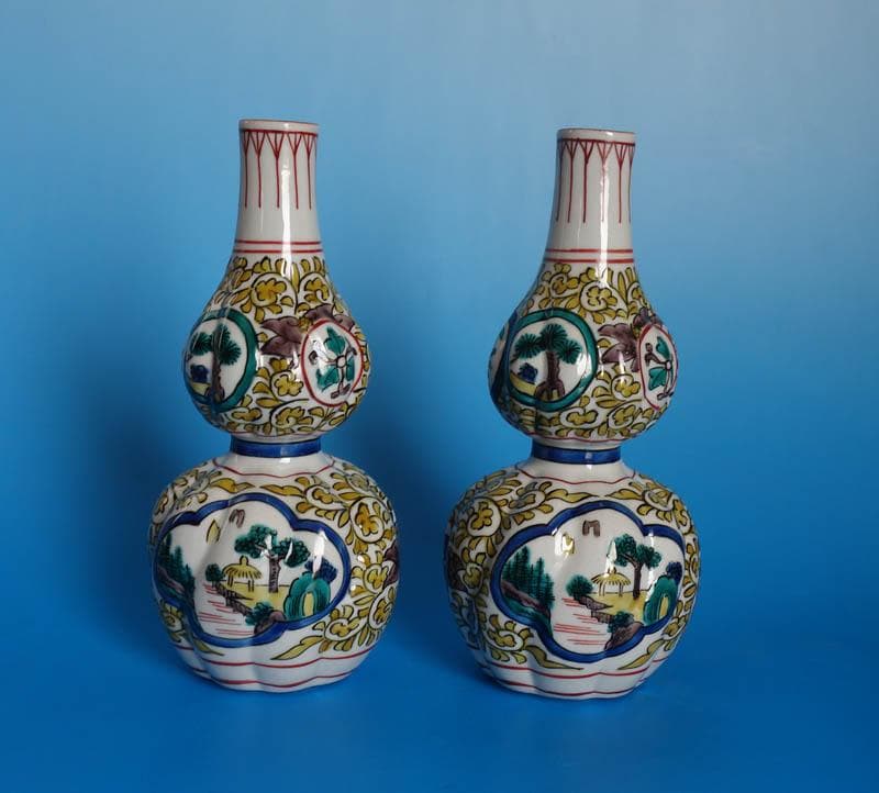 倣古九谷 唐草 九谷焼 陶源製 酒瓶 瓢箪 徳利 酒器 共箱 2464