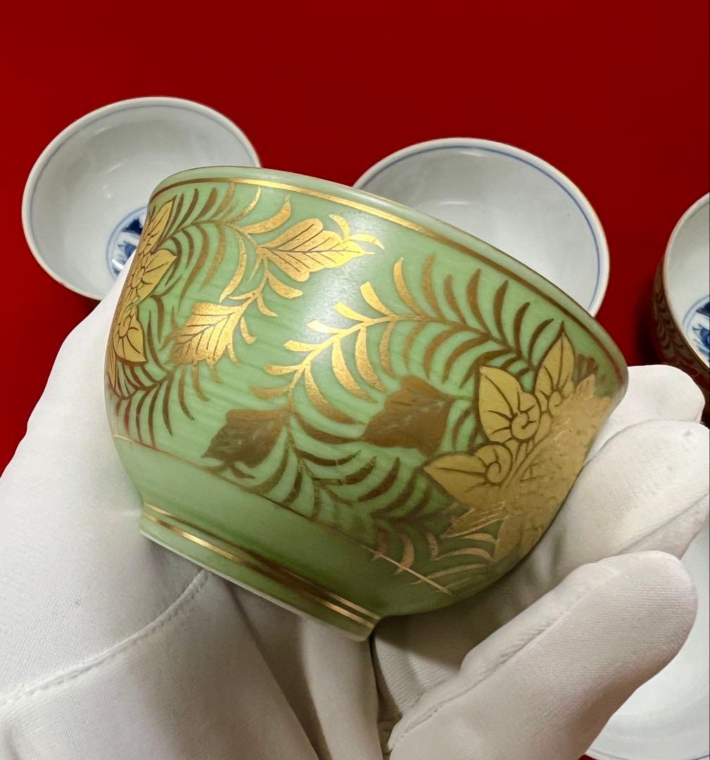 希少 金彩 清水焼 北本陶玉窯 三代暁雲【一風】作 茶碗5客