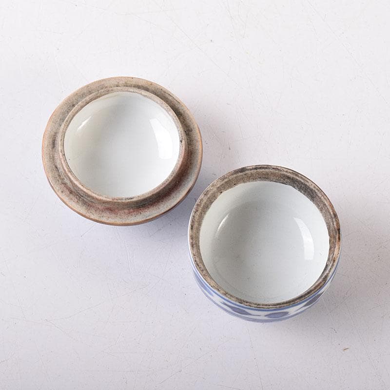 中国　新渡青花　花文　蓋壺　小壷　スンコロク　宋胡録　時代箱　C　R8683