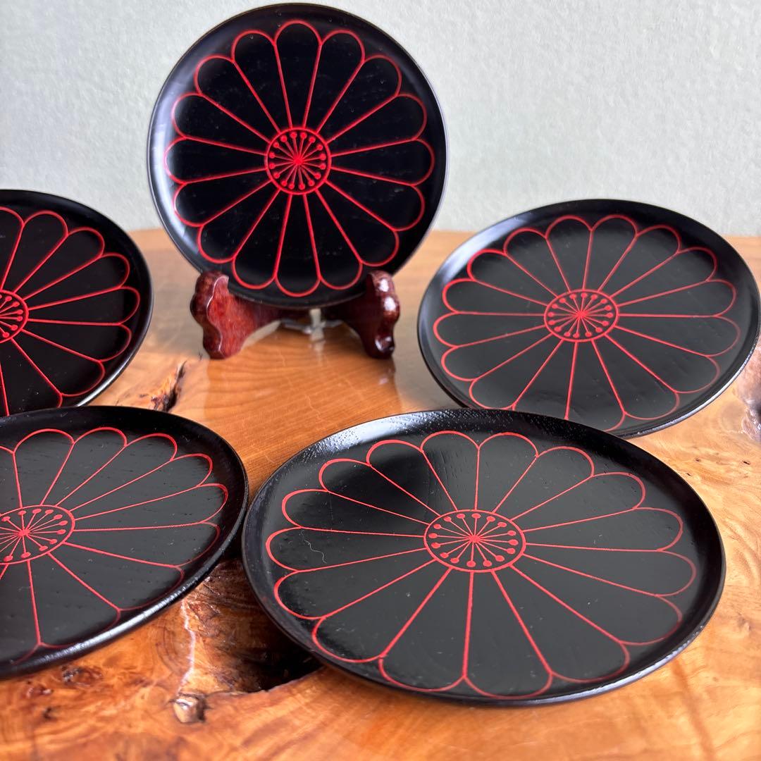 平安 象彦 菊 銘々皿 5枚組 共箱(定価29.700)