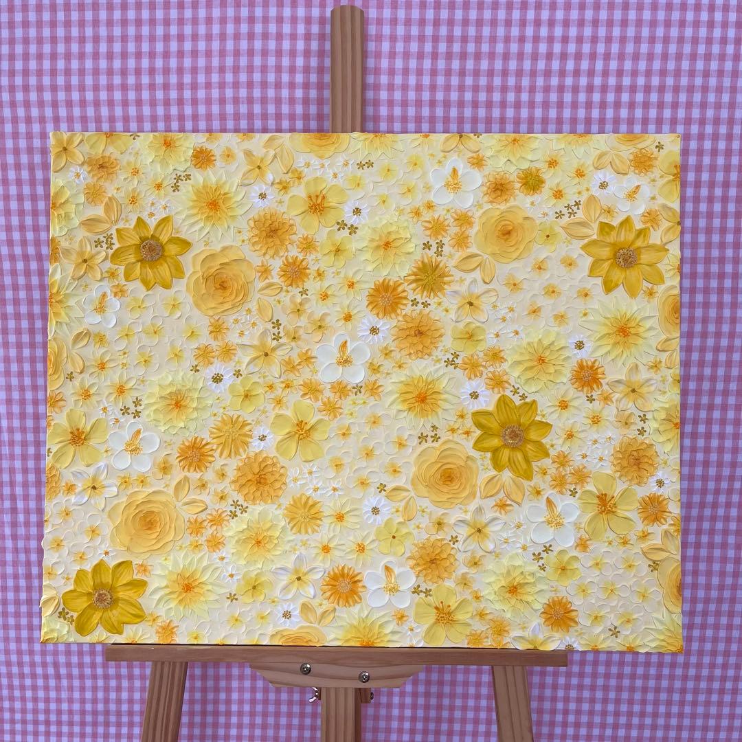 黄色 イエロー インテリア 花の絵 花柄 アート 絵画 原画 母の日