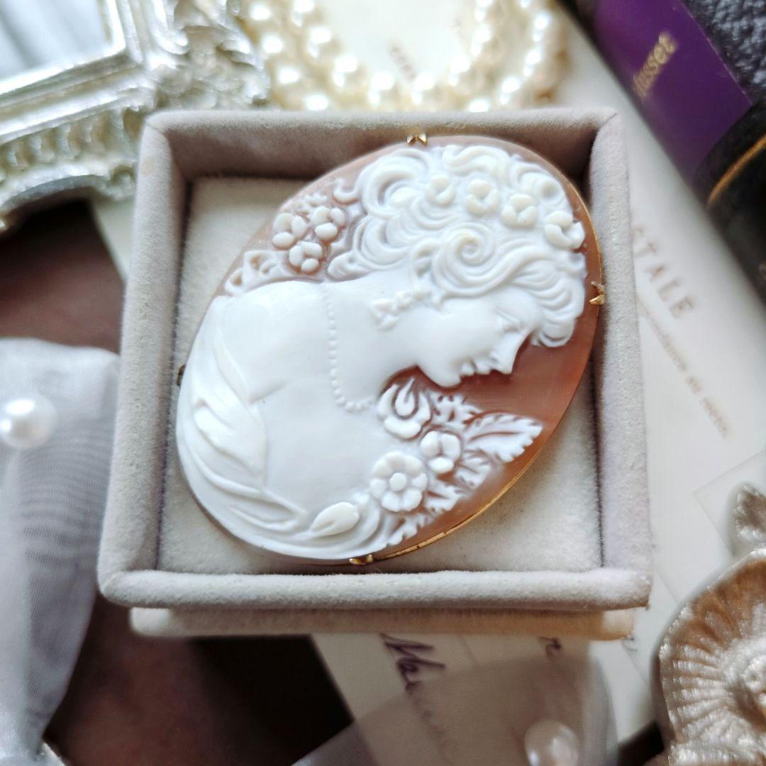 М刻印 イタリア シェルカメオ ブローチ ペンダント cameo 貴婦人