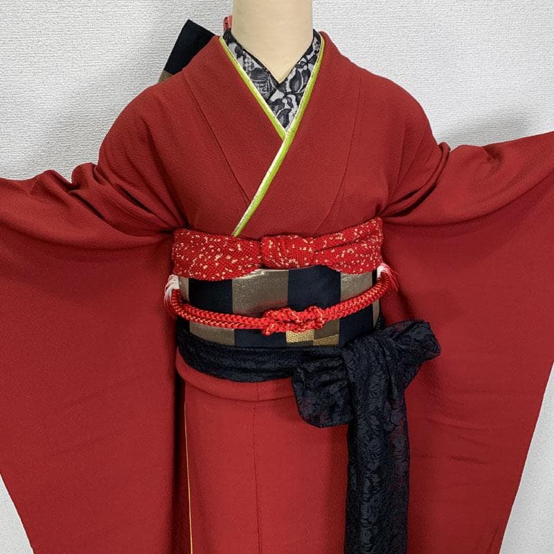 601z10〇高身長な方にも きものやまと 色無地振袖 赤〇美品 成人式 結婚式