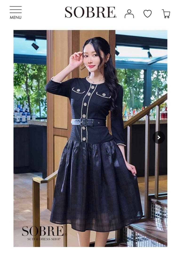 ソブレ★パールブレードミディアムワンピース★ベルト付き