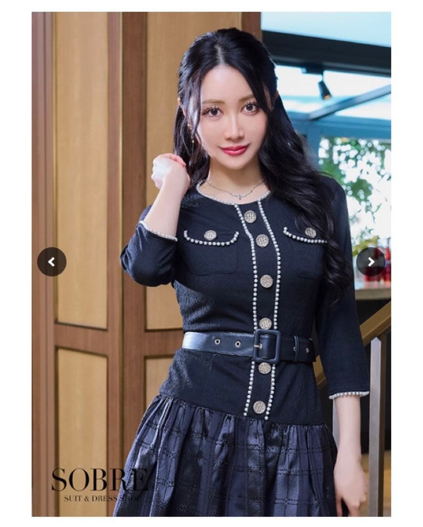 ソブレ★パールブレードミディアムワンピース★ベルト付き