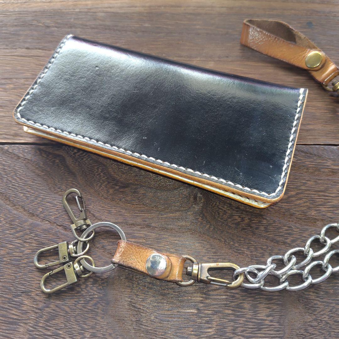 トラッカーウォレット 手染め 黒×白