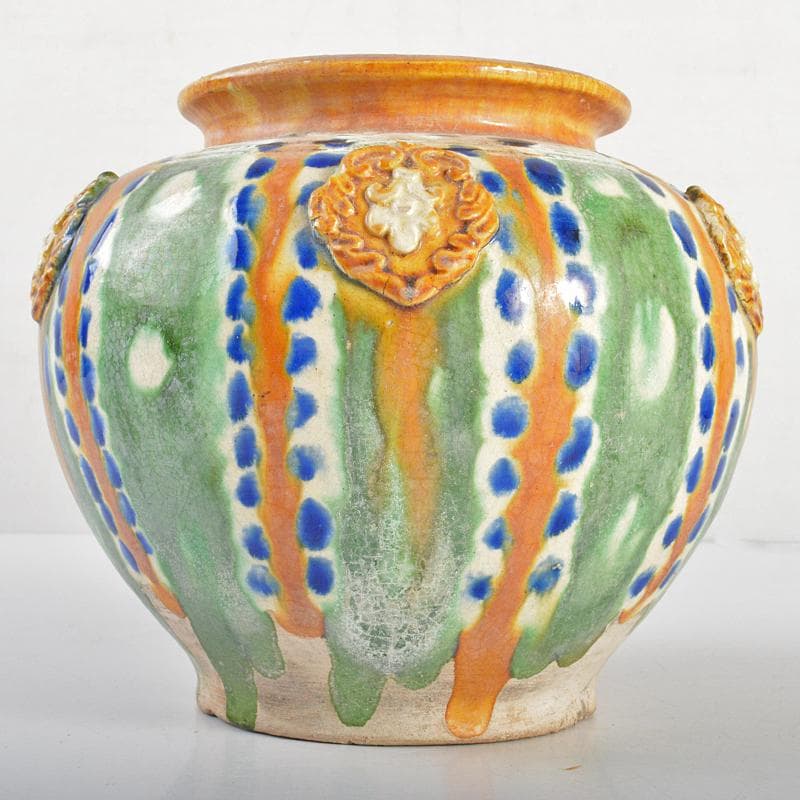 中国　唐三彩　貼花文　壷　C　R6653