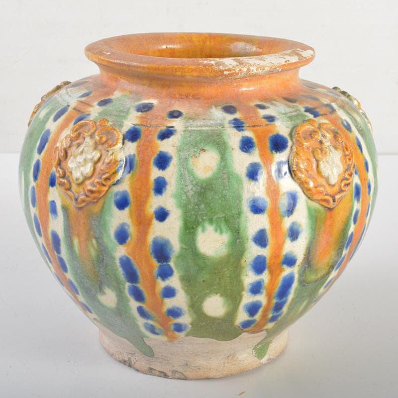 中国　唐三彩　貼花文　壷　C　R6653