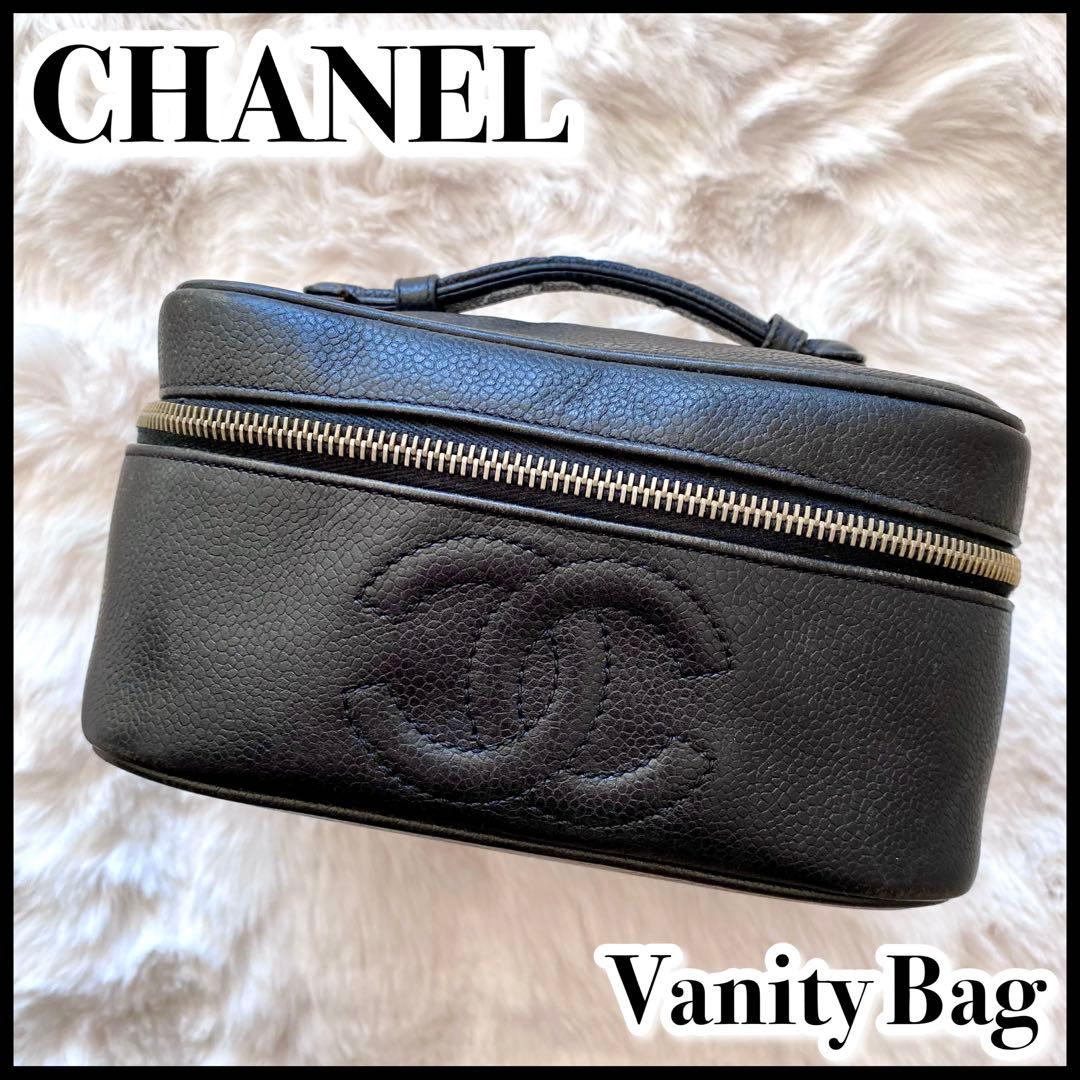 CHANEL バニティバッグ ポーチ シリアルナンバー有り キャビアスキン 黒
