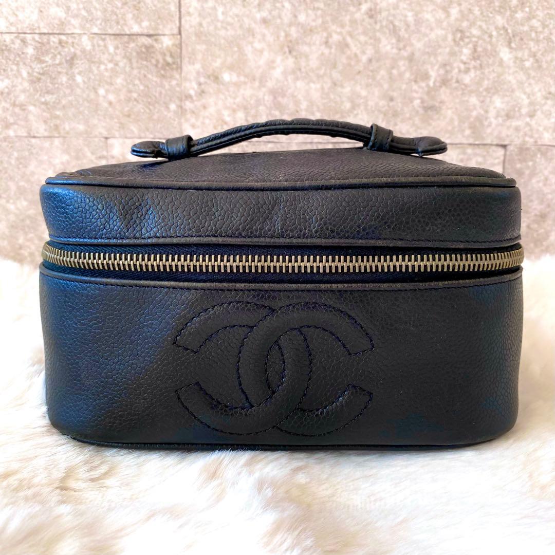CHANEL バニティバッグ ポーチ シリアルナンバー有り キャビアスキン 黒
