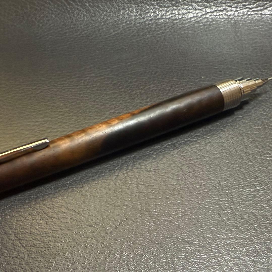 207黒柿縮杢　木製シャーペン　超低重心(溝付き) ステンレス