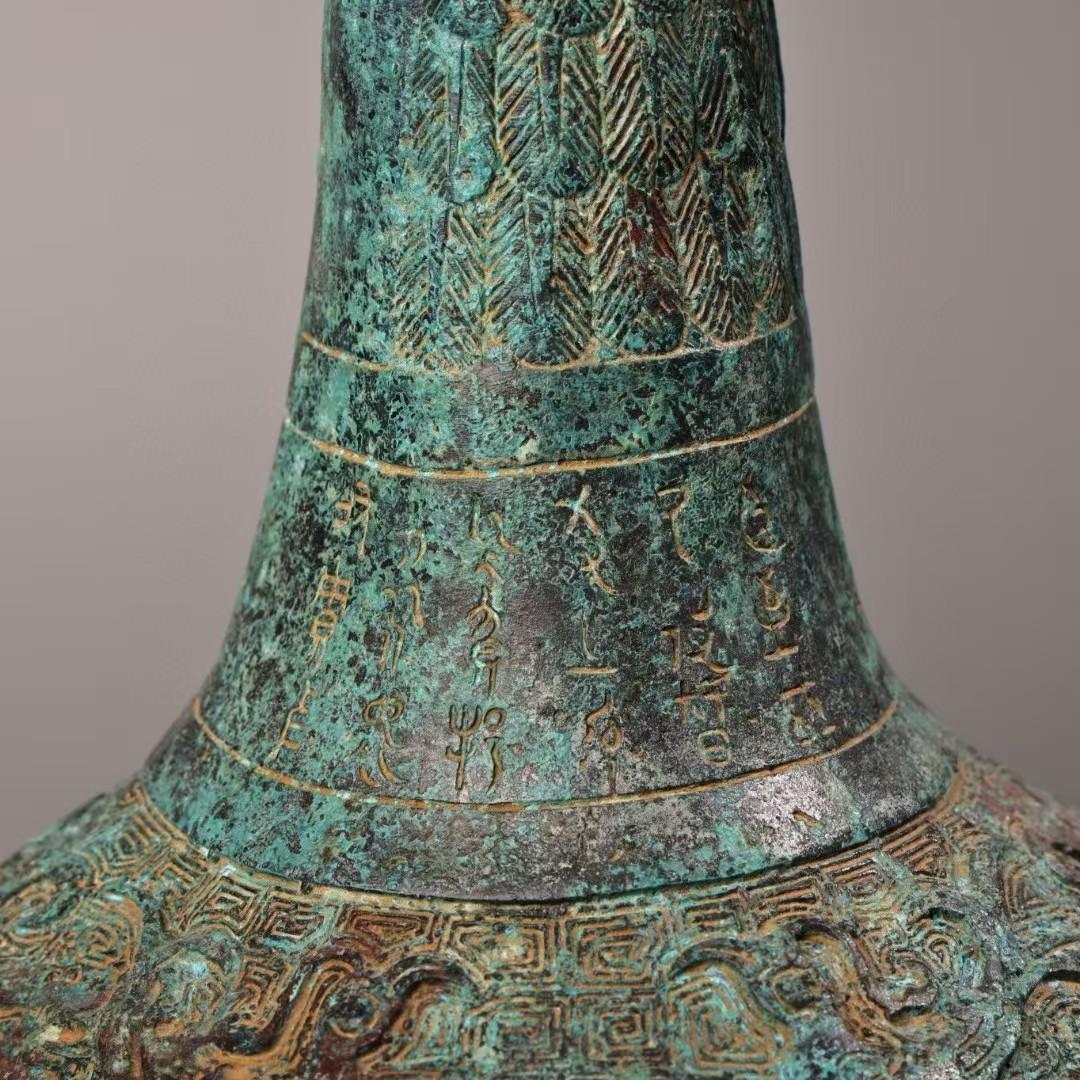 中国古美術 珍蔵 銘文入 青銅 鶴嘴壺 花瓶 時代物 純銅製 風水開運 文房置物