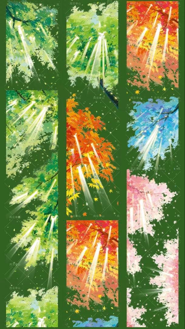 【9328】海外　マステ　5m巻　PETマスキングテープ　木影　四季　背景