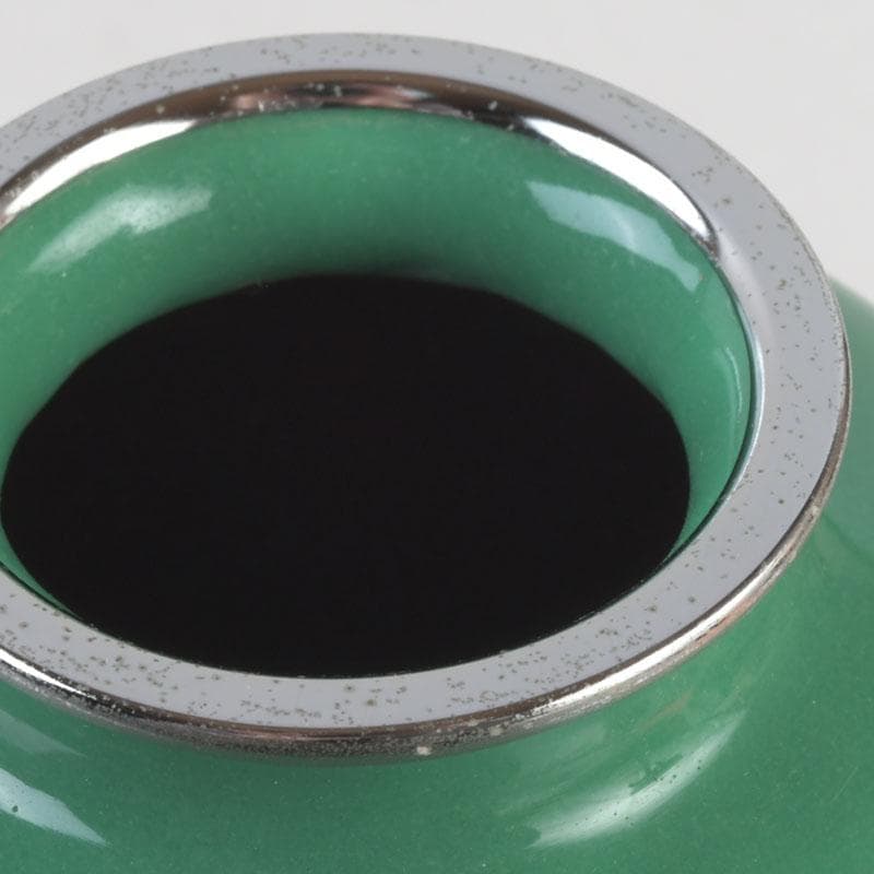 七宝焼　緑釉　双鳥文　花瓶　唐木台付　共箱　V　9586