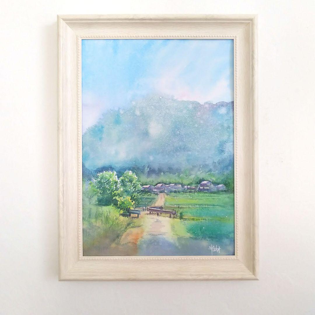 癒しの水彩画 1035 ガードレール