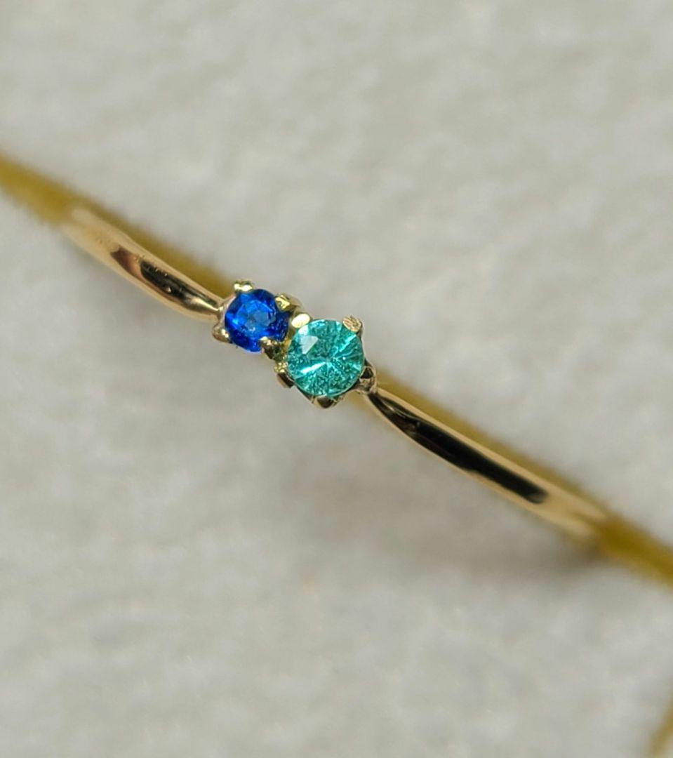 美しいブルーの共演!!★バターリャパライバトルマリン&アウイナイトリング18K★