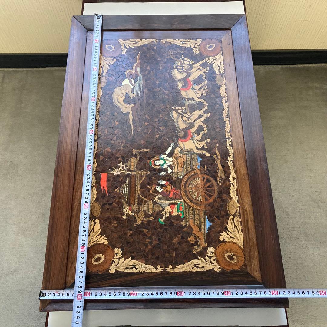 木製 壁掛け 象嵌細工 寄木 彫刻 工芸品 大型 パネル 芸術 アート レトロ